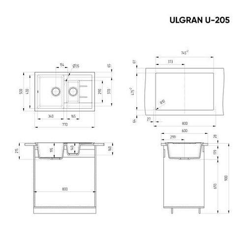 Кухонная мойка Ulgran U-205 (шоколад)
