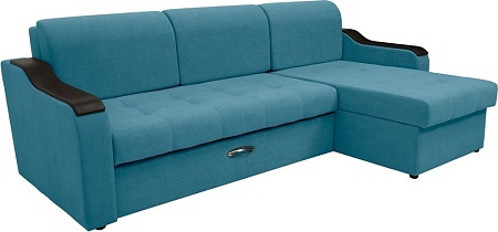 Диван Сириус Лидер-3 с оттоманкой ППУ 260x165 (Eva 29 велюр голубой)