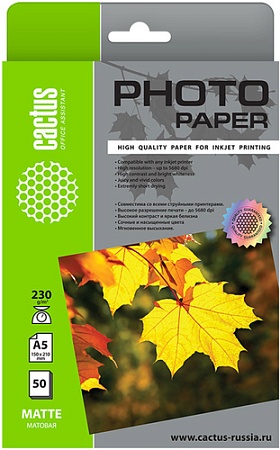 Фотобумага CACTUS A5 230г/м2 50 л матовый CS-MA523050