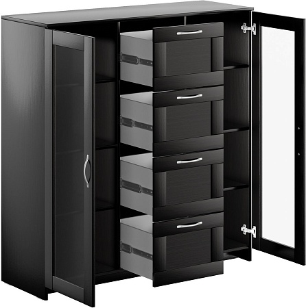 Тумба Mio Tesoro Сириус 2 двери со стеклом и 4 ящика 117x123 2.02.03.400.5 (дуб венге)