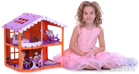 Кукольный домик Krasatoys Загородный дом Анжелика с мебелью 000254 (оранжевый/сиреневый)