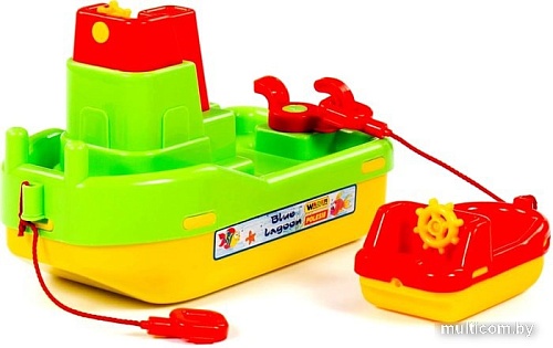 Игрушечный транспорт Полесье Набор №402, буксир Лагуна кор. №4 41227 (зеленый/красный/желтый)