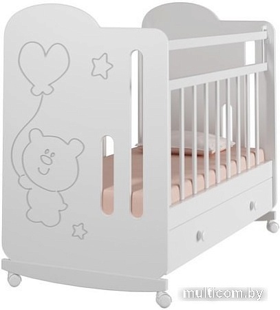 Классическая детская кроватка VDK Sweet Bear колесо-качалка без ящика (белый)