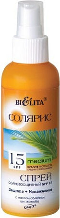 Средства для загара, автозагар Belita Спрей солнцезащитный SPF 15 с маслом облепихи 145 мл