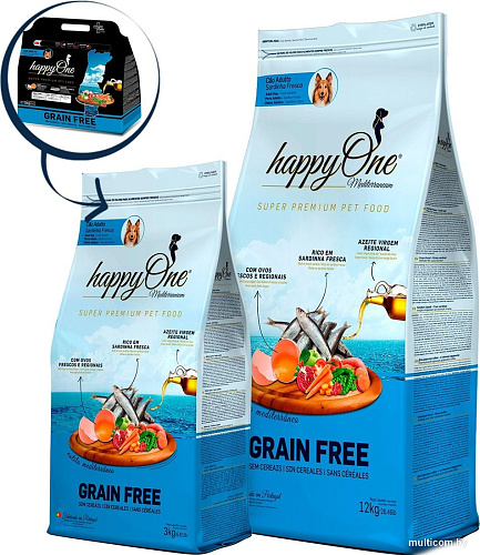 Сухой корм для собак HappyOne Mediterraneum беззерновой со свежим яйцом и свежей сардиной 12 кг