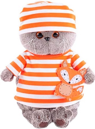 Мягкая игрушка Basik & Co Басик в полосатой футболке с лисенком 22 см