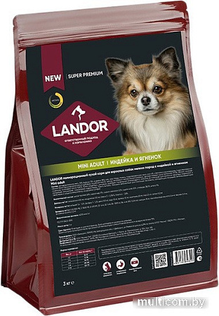 Сухой корм для собак Landor Mini Adult для взрослых мелких пород с индейкой и ягненком 3 кг