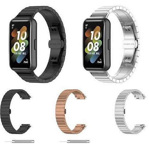 Браслет Rumi Snake металлический блочный для Huawei Band 7 (серебристый)