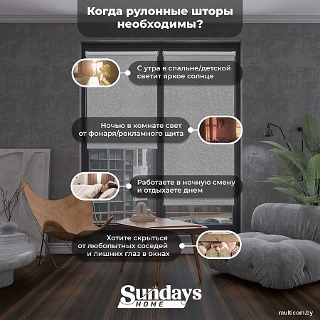 Рулонные шторы Sundays Home LM 97-08 64х160 с 2-мя направляющими LM-15 150см (светло-серый)