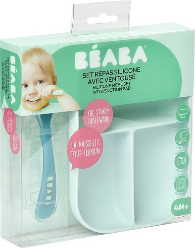 Beaba Set Repas Silicone Avec Ventouse Bleu 913455