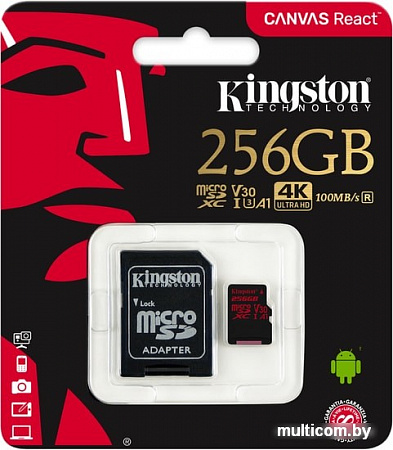 Карта памяти Kingston Canvas React SDCR/256GB microSDXC 256GB + адаптер