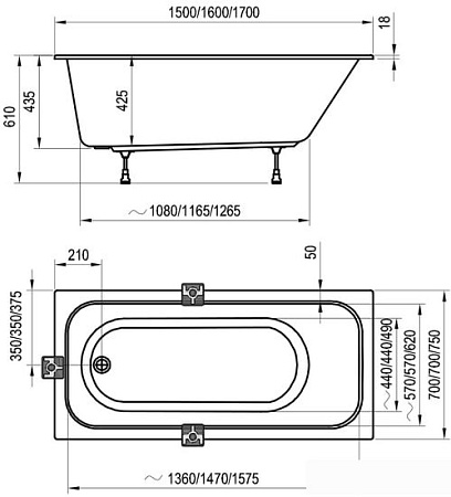 Ванна Ravak Chrome Slim 170x75 C741300000