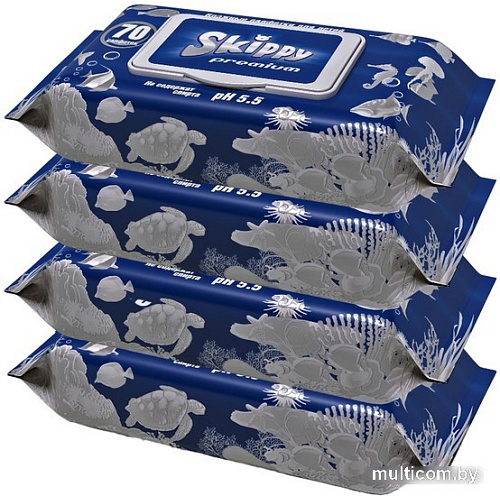 Влажные салфетки Skippy Premium с клапаном (4x70 шт)