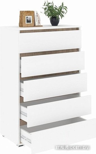 Комод Кортекс-мебель Бари 80 5ш (белый/белый/дуб сонома)