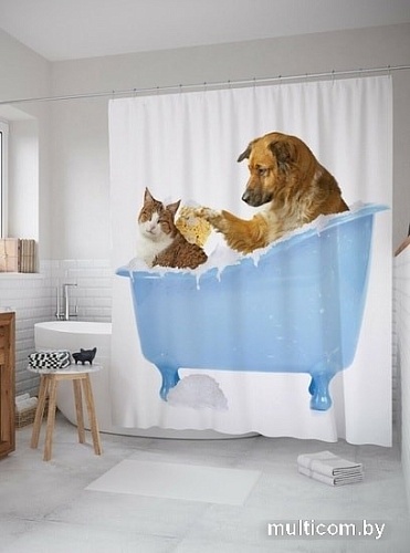 Шторка-занавеска для ванны JoyArty Кот и пес в ванной sc_15568