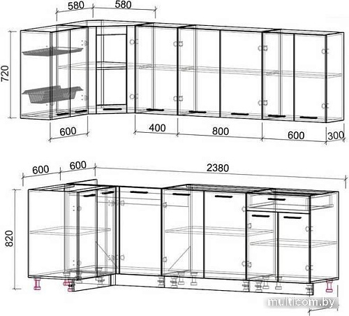 Готовая кухня Интерлиния Мила 12x24 без столешницы (дуб молочный/дуб венге)