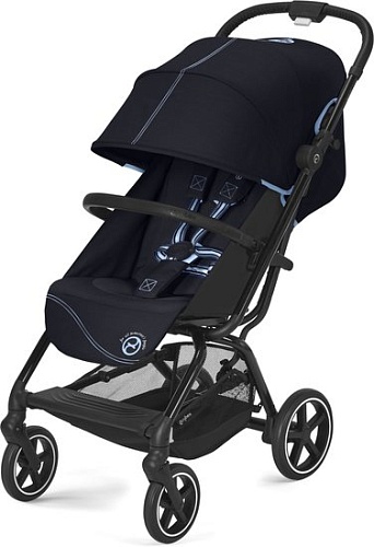 Коляска прогулочная «книга» Cybex Eezy S+ 2 с дождевиком и бампером (BLK ocean blue)