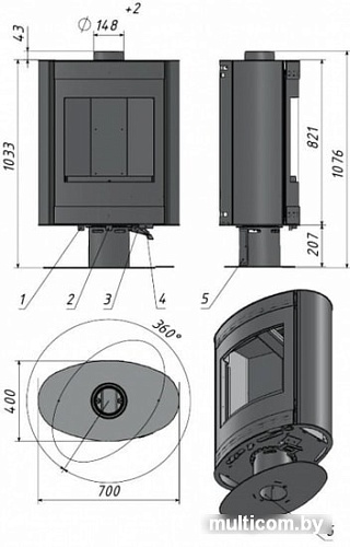Свободностоящая печь-камин Мета-Бел Свитязь АОТ-7.0-01