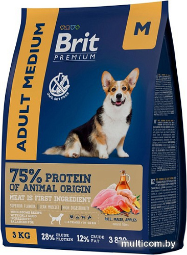Сухой корм для собак Brit Premium Dog Adult Medium курица 3 кг