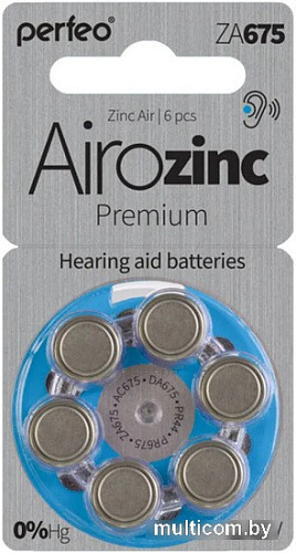 Батарейка Perfeo Airozinc Premium PF ZA675/6BL