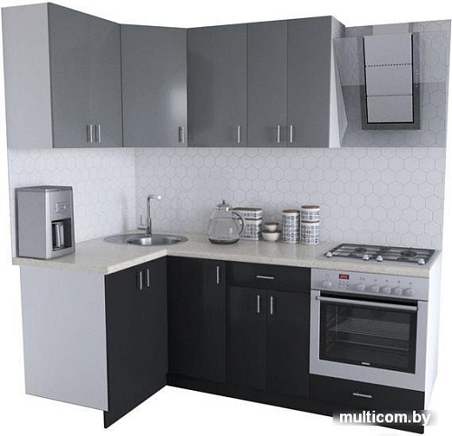 Угловая кухня Хоум Лайн Кристалл Люкс 1200х2100 угловой (черный глянец/серый пыльный)