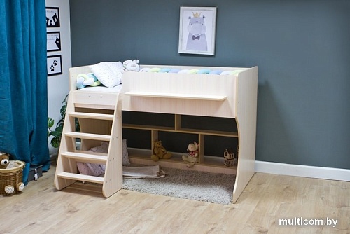 Кровать-чердак Красная звезда Р436 Капризун 2 с полками 160x80 (дуб млечный)
