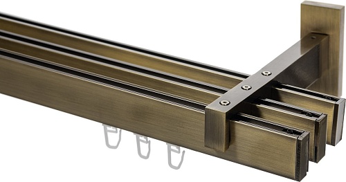 Карниз для штор Sundays Home Флэт Лайн Изи тройной (составной, заглушка, антик, 4 м)