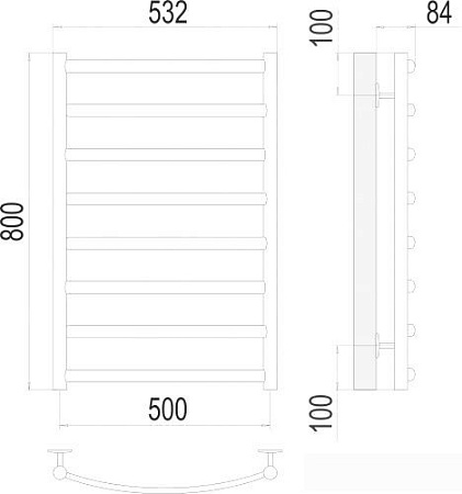 Полотенцесушитель TERMINUS Атланта+ П8 500x800 нп