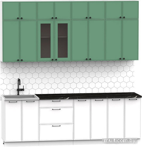 Готовая кухня Интермебель Лион-8 2.4м (мята софт/белый софт/сесамо)