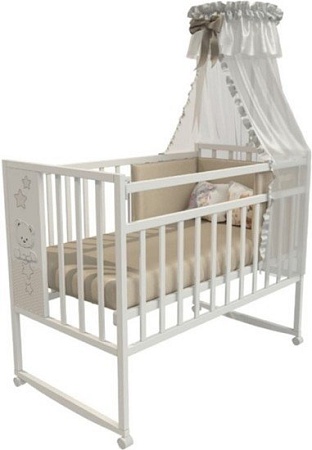 Классическая детская кроватка VDK Mini Loft 3D Star and Bear колесо-качалка (bianco)