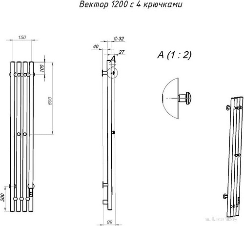 Полотенцесушитель Тругор Пэк СП Вектор 120x15 323544
