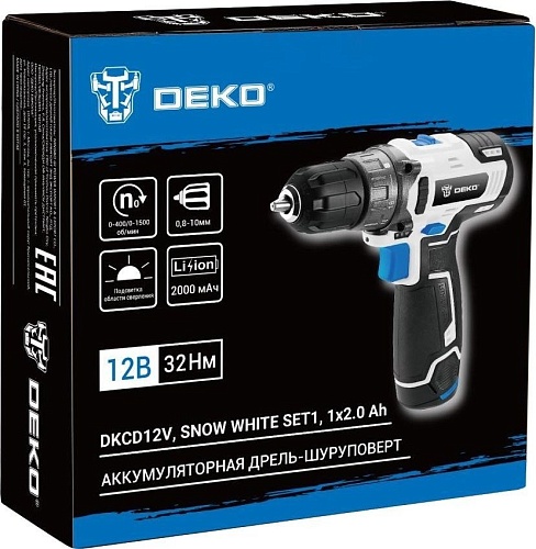Дрель-шуруповерт Deko DKCD12V Snow White Set1 083-1106 (с 1-им АКБ)
