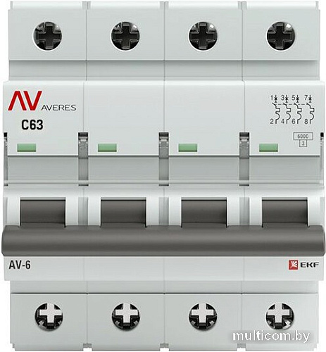 Выключатель автоматический EKF Averes AV-6 4P 63A (C) 6kA mcb6-4-63C-av