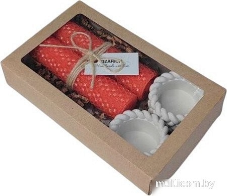 Подарочный набор Вендитио Ozarich Сувенирный с 2-мя свечами и подсвечниками Г6 (розовый)