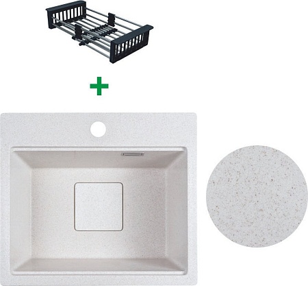 Кухонная мойка Marblan Comfort 48 (бежевый, с сифоном и колландером)