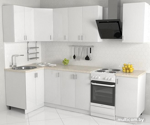 Угловая кухня Хоум Лайн Кристалл 1200х2100 угловой (белый глянец/белый глянец)