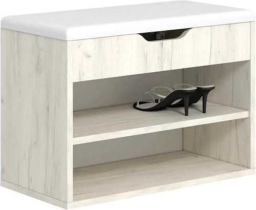 Тумба для обуви Атлант-Мебель Лаки тип 1 (дуб крафт белый/экокожа белая)