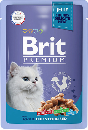 Пресервы Brit Premium для взрослых стерилизованных перепелка в желе 85 г