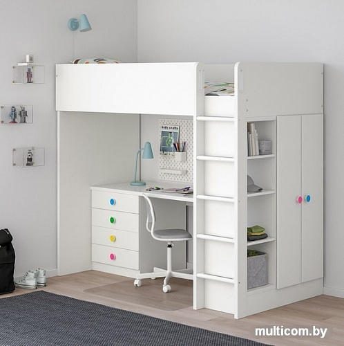 Кровать-чердак Ikea Стува/Фолья 200x90 (4 ящика, 2 дверцы, белый) 792.752.42