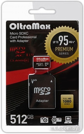 Карта памяти OltraMax Premium Series microSDXC 512GB OM512GCSDXC10UHS-1-PRU3 (с адаптером)