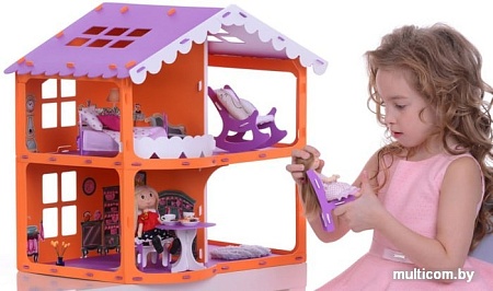 Кукольный домик Krasatoys Загородный дом Анжелика с мебелью 000254 (оранжевый/сиреневый)