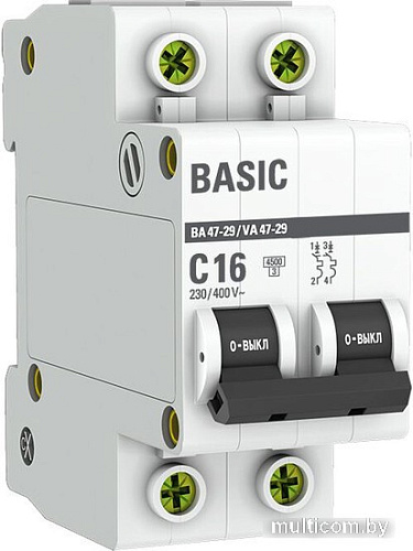 Выключатель автоматический EKF ВА 47-29 2P 16A (C) 4.5кА mcb4729-2-16C