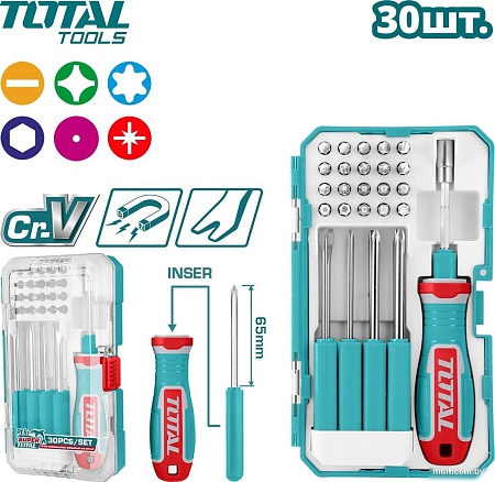 Набор отвертка с битами Total TACSD30306 (30 предметов)