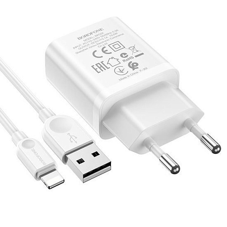 Сетевое зарядное Borofone BA52A Lightning (белый)