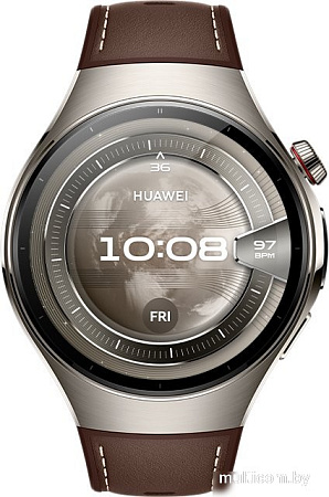 Умные часы Huawei Watch 5 46 мм (титановый, с коричневым силиконовым ремешком, международная версия)