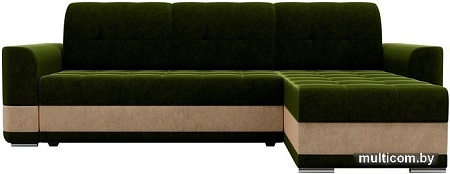 Угловой диван Mebelico Честер 61114 (правый, вельвет, зеленый/бежевый)