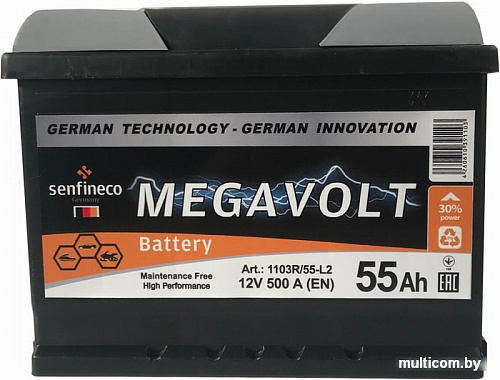 Автомобильный аккумулятор Megavolt 12V +L (55 А&middot;ч)