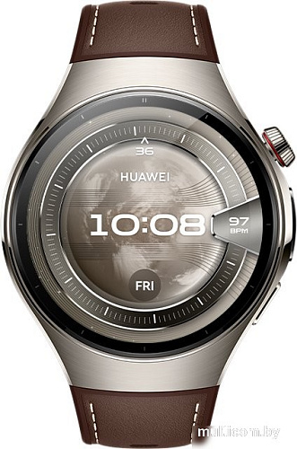 Умные часы Huawei Watch 5 46 мм (титановый, с коричневым силиконовым ремешком, международная версия)