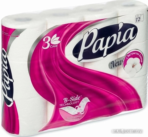 Туалетная бумага Papia Белая (3 слоя, 12 рулонов)
