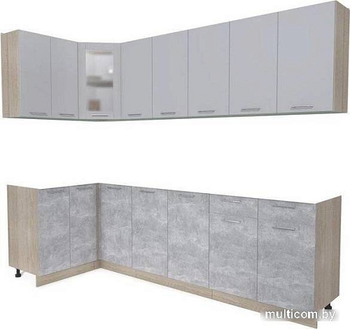 Готовая кухня Интерлиния Мила 12x26 без столешницы (серебристый/бетон)